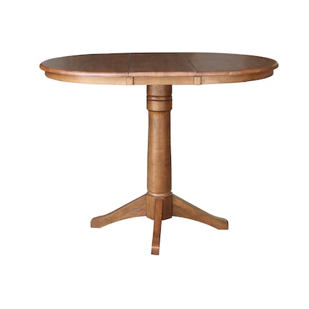 International Concepts Round 36 in Round Top Pedestal Table with 12 in Leaf, 42.1 in H, Distressed Oak, 36 in W, 48 in L K42-36RXT-27B-6B-2